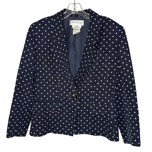 Yves Saint Laurent Encore YSL Polka Dot Blazer Navy Blue Size 12 Academia VTG - Picture 1 of 5